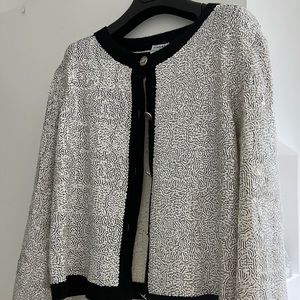 COPY - Chanel black and white sequin newspapers cc cashmere sweater
